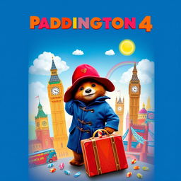 An imaginative movie poster for 'Paddington 4', featuring Paddington Bear in a whimsical London setting