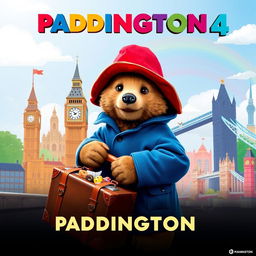 An imaginative movie poster for 'Paddington 4', featuring Paddington Bear in a whimsical London setting