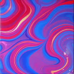 A vibrant abstract painting featuring swirling colors of red, blue, and gold, with soft gradients blending seamlessly into each other