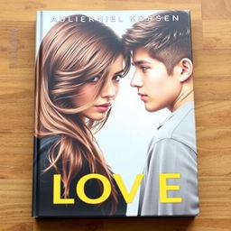 A realistic book cover featuring a handsome boy and a beautiful girl at the forefront