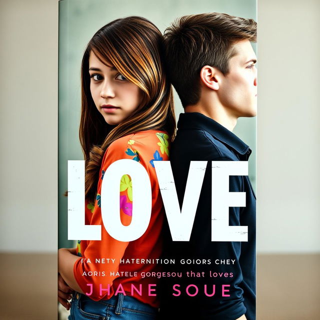 A realistic book cover featuring a handsome boy and a beautiful girl at the forefront