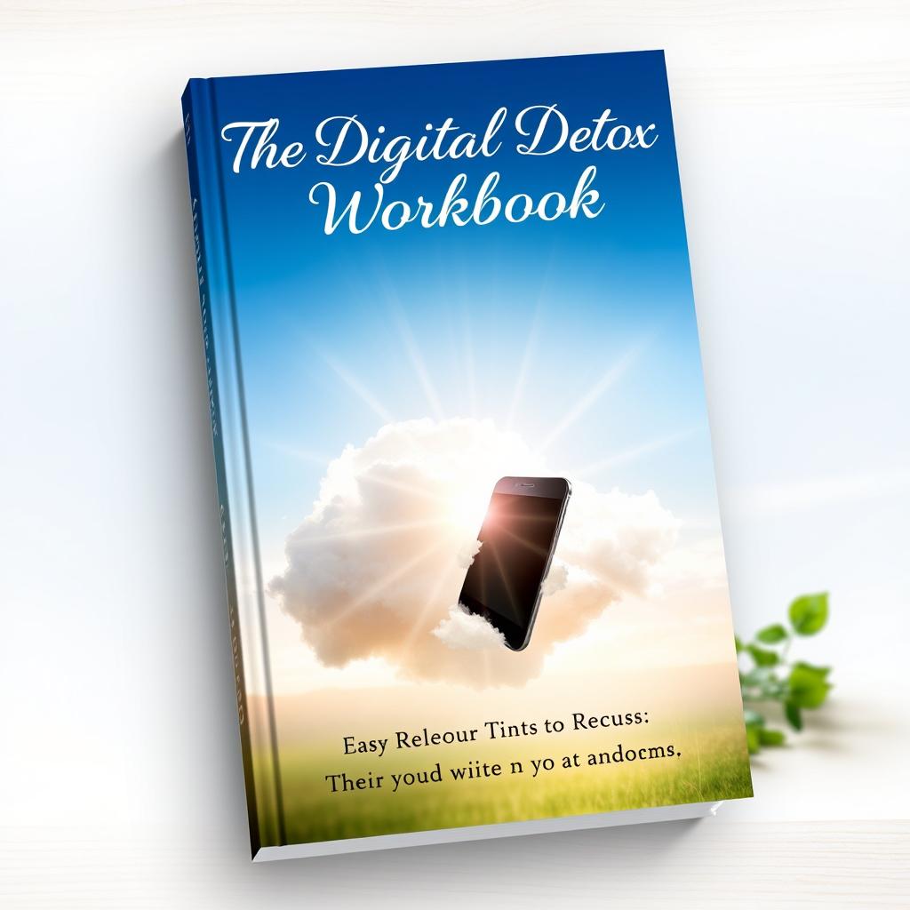 A serene book cover for a workbook titled 'The Digital Detox Workbook: 21 Days to Reclaim Your Time and Focus'