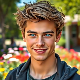 A beautiful young man with striking blue eyes and an alluring smile