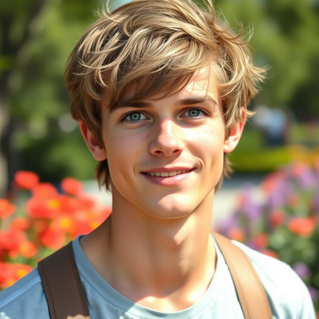 A beautiful young man with striking blue eyes and an alluring smile