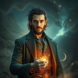 A mysterious man exuding an aura of intelligence and supernatural power