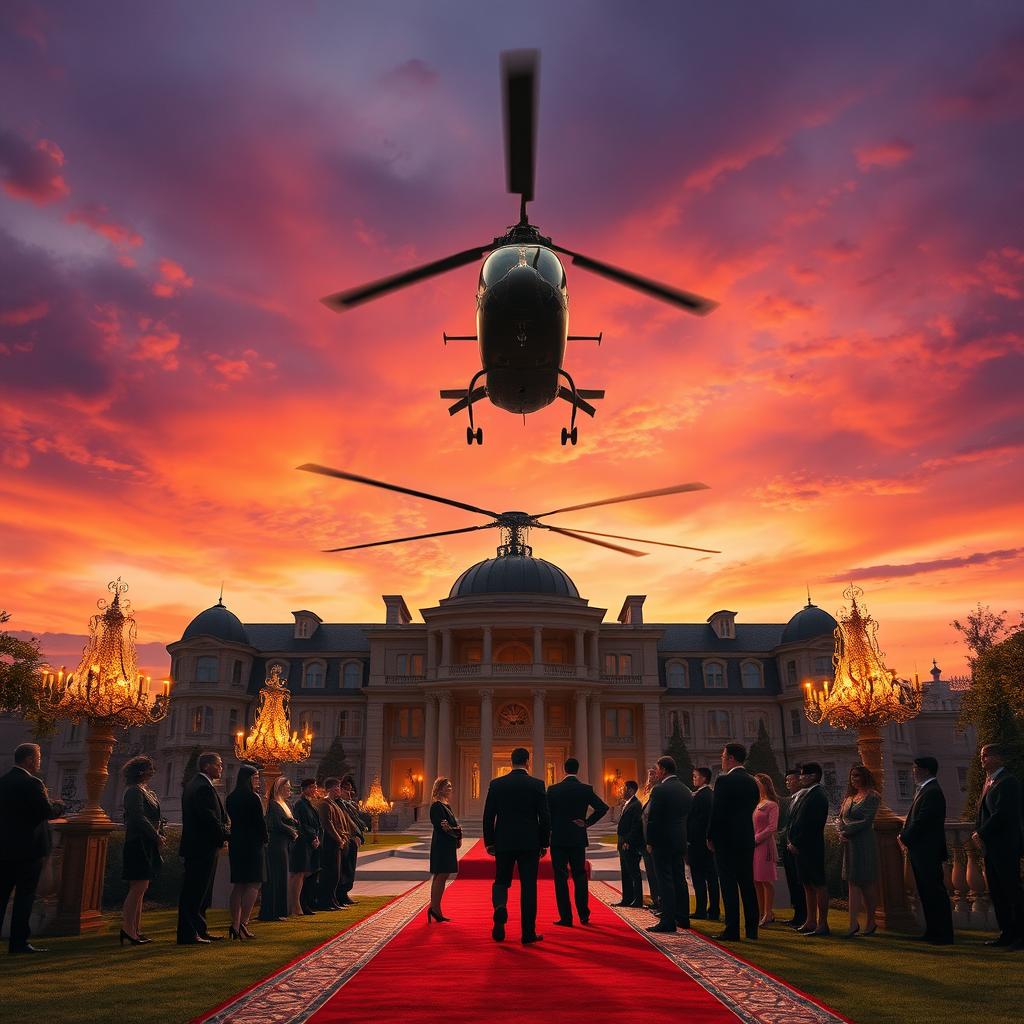 A cinematic movie entrance featuring a dramatic scene with a grand, sweeping landscape