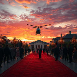 A cinematic movie entrance featuring a dramatic scene with a grand, sweeping landscape