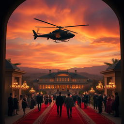 A cinematic movie entrance featuring a dramatic scene with a grand, sweeping landscape