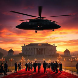 A cinematic movie entrance featuring a dramatic scene with a grand, sweeping landscape