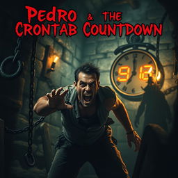 A tense horror scene titled 'Pedro & the Crontab Countdown'