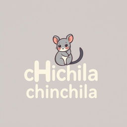 A logo design featuring the name 'chinchila' where a cute chinchilla is sitting on the letter 'H'