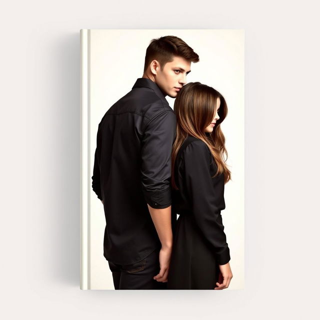 A book cover design featuring a girl and a boy standing back to back, turning their heads to look in different directions