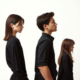 A book cover design featuring a girl and a boy standing back to back, turning their heads to look in different directions