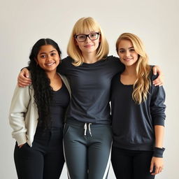 A heartwarming photo of three close friends standing together, showcasing their unique styles and personalities