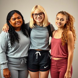 A heartwarming photo of three close friends standing together, showcasing their unique styles and personalities