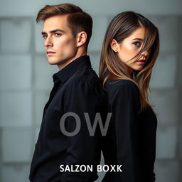 A realistic book cover design featuring a handsome boy and a beautiful girl standing back to back, each looking in different directions
