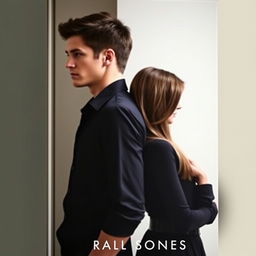 A realistic book cover image featuring a girl and a boy standing back to back, each looking in different directions, taking up almost all the space of the cover with their faces slightly obscured