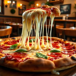 A delicious, mouth-watering pizza topped with rich, melted cheese