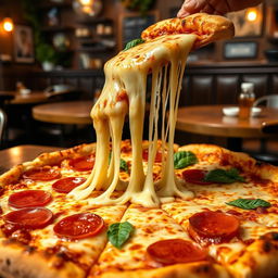 A delicious, mouth-watering pizza topped with rich, melted cheese