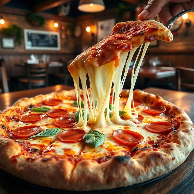 A delicious, mouth-watering pizza topped with rich, melted cheese