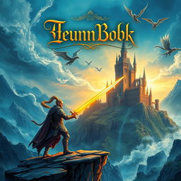 A captivating fantasy book cover featuring a mystical landscape with a towering enchanted castle in the background