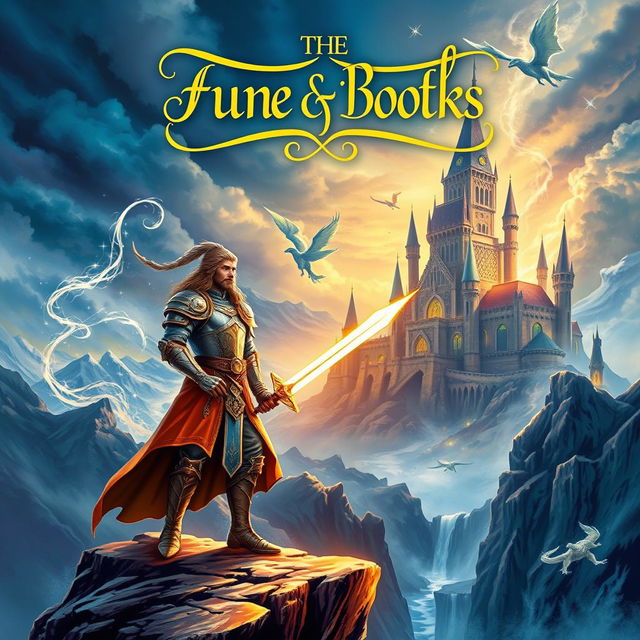 A captivating fantasy book cover featuring a mystical landscape with a towering enchanted castle in the background