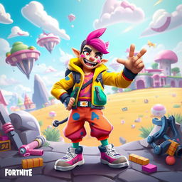 A vibrant and colorful character inspired by the whimsical elements of a video game, featuring exaggerated features and a playful pose that exudes energy and fun