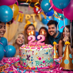 A vibrant and festive birthday scene celebrating a person's 22nd birthday