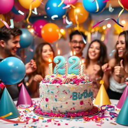 A vibrant and festive birthday scene celebrating a person's 22nd birthday