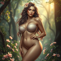 A stunning fantasy depiction of a voluptuous woman with an alluring figure, featuring prominent curves and a voluptuous bust