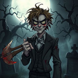 A dark and eerie scene featuring a horror-themed husband character