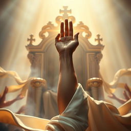 A majestic scene depicting the imagery of divine strength and justice from the biblical verse
