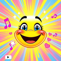A vibrant and cheerful image designed for a YouTube channel, featuring a large smiling face with sparkling expressive eyes