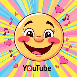 A vibrant and cheerful image designed for a YouTube channel, featuring a large smiling face with sparkling expressive eyes