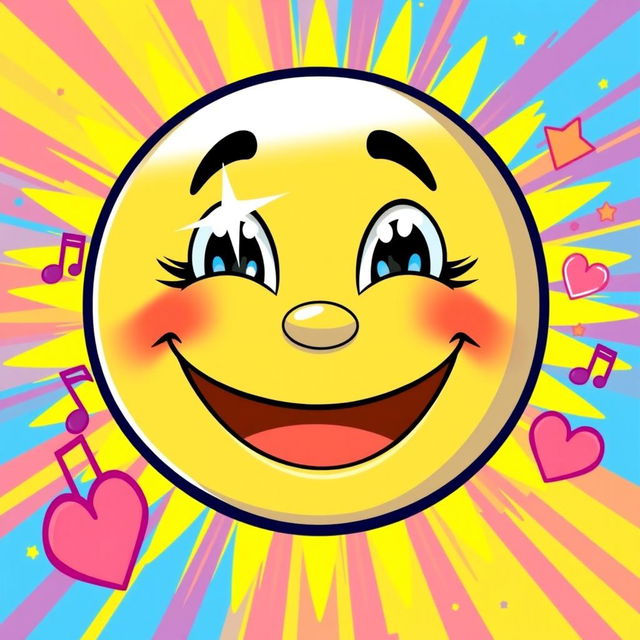 A vibrant and cheerful image designed for a YouTube channel, featuring a large smiling face with sparkling expressive eyes