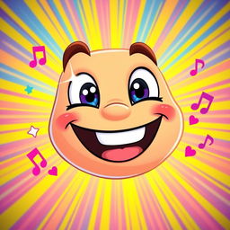 A vibrant and cheerful image designed for a YouTube channel, featuring a large smiling face with sparkling expressive eyes