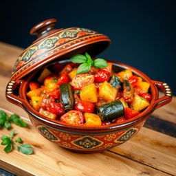 A beautifully styled Ratatouille dish served in a traditional Moroccan tagine