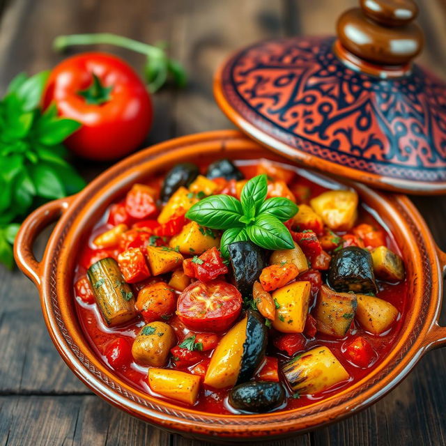 A beautifully styled Ratatouille dish served in a traditional Moroccan tagine