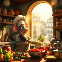 A whimsical and vibrant scene inspired by the animated movie 'Ratatouille'