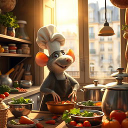 A whimsical and vibrant scene inspired by the animated movie 'Ratatouille'