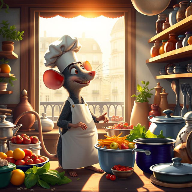 A whimsical and vibrant scene inspired by the animated movie 'Ratatouille'