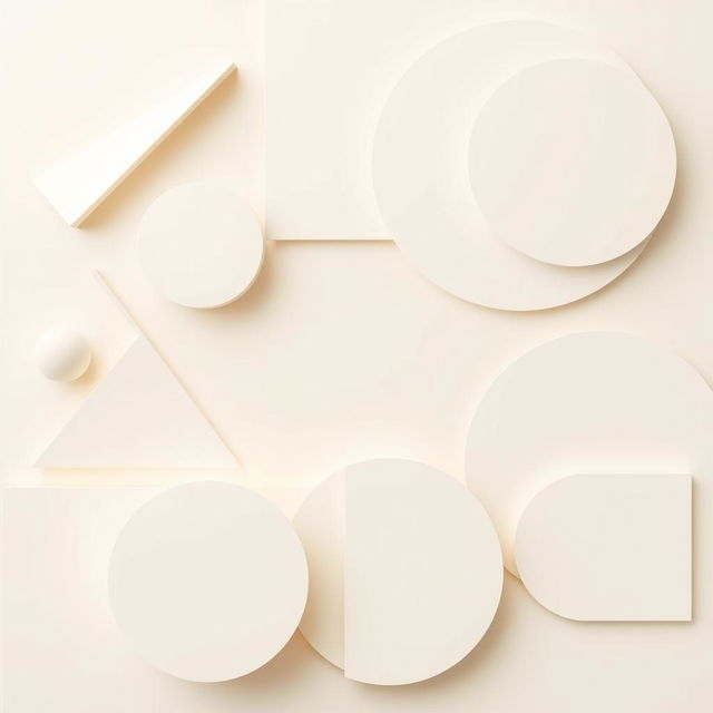 A beautifully composed geometric abstract image featuring various shapes and forms in a soft ivory color palette