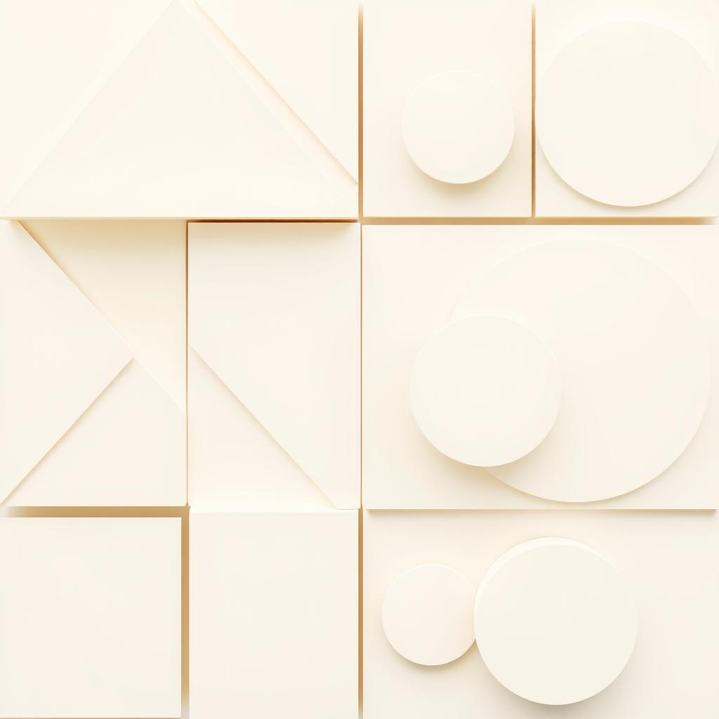 A beautifully composed geometric abstract image featuring various shapes and forms in a soft ivory color palette