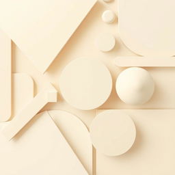 A beautifully composed geometric abstract image featuring various shapes and forms in a soft ivory color palette