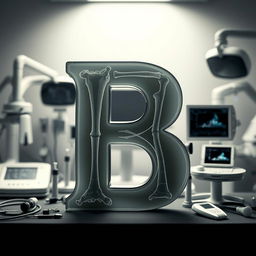 An artistic representation of the letter 'B' rendered in a detailed X-ray style, showcasing intricate bone structures and shadow details