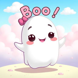 A playful and whimsical character resembling a cartoon ghost, named Boo, depicted in a lighthearted, cartoonish style