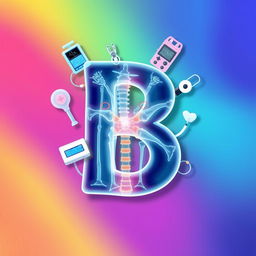 A vibrant and creative depiction of the letter 'B' illustrated in an X-ray style, displaying intricate bone structures and eye-catching highlights