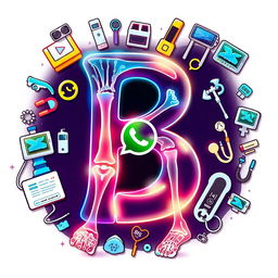 A vibrant and creative depiction of the letter 'B' illustrated in an X-ray style, displaying intricate bone structures and eye-catching highlights