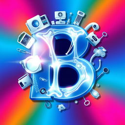 A vibrant and visually engaging illustration of the letter 'B' depicted in an X-ray style, revealing intricate bone structures and highlights that create a striking contrast