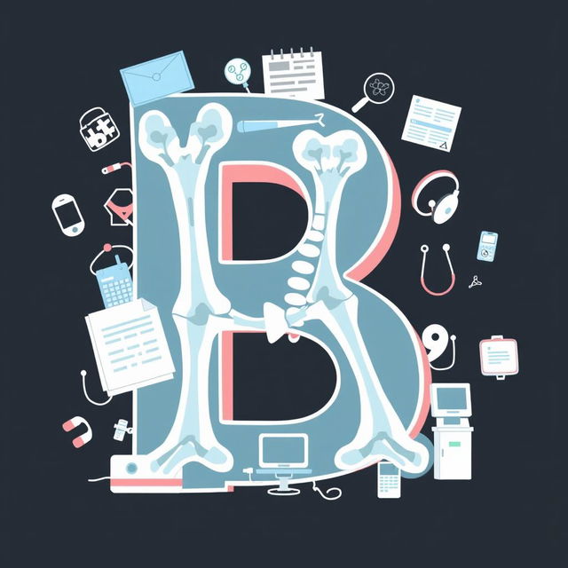 An engaging illustration of the letter 'B' showcased in an X-ray style, revealing detailed bone structures within